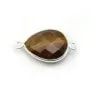 Oeil de tigre en goutte, 2 anneaux, serti sur argent, 13x17mmx 1pc