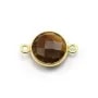 Oeil de tigre rond, 2 anneaux,  serti sur argent 925 doré à l'or fin 11mm x 1pc