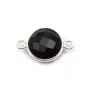Agate noire ronde 2 anneaux serti en argent 925 x 1pc