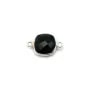 Agate noir de forme carré, 2 anneaux serti en argent, 9mm x 1pc