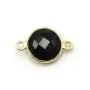 Agate noir de forme ronde, 2 anneaux, sertie en argent doré, 11mm x 1pc