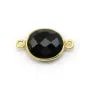 Agate noir de forme ovale, 2 anneaux, sertie en argent 925 doré à l'or fin, 11x13mm x 1pc