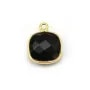 Agate noir de forme carré, 1 anneau, serti en argent doré, 11mm x 1pc