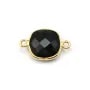 Agate noir de forme carré, 2 anneaux, serti en argent doré, 11mm x 1pc