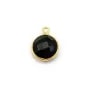 Agate noir de forme ronde, 1 anneau, sertie en argent doré, 9mm x 1pc