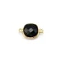 Agate noir de forme carré, 2 anneaux, serti en argent doré 9mm x 1pc