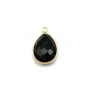 Agate noir en forme de goutte, 1 anneau, sertie en argent 925 doré à l'or fin 11x15mm x 1pc