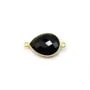 Agate noir en forme de goutte, 2 anneaux, sertie en argent doré, 11x15mm x 1pc