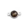 Quartz fumé rond facette sertie sur argent 2 anneaux 9mm x 1pc