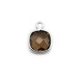 Faceted cushion cut smoky quartz set in silver 11mm x 1pc