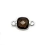 Quartz fumé coussin facette sertie sur argent 2 anneaux 9mm x 1pc