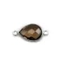 Quartz fumé goutte facette sertie sur argent 2 anneaux 11x15mm x 1pc