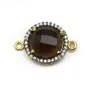 Faceted round smoky quartz set in gold-plated silver with zirconium  15mm x 1pc
