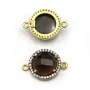Faceted round smoky quartz set in gold-plated silver with zirconium  15mm x 1pc