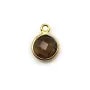 Quartz fumé rond facette sertie sur argent 925 doré à l'or fin 9mm x 1pc