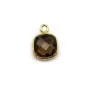 Quartz fumé coussin facette sertie sur argent doré 9mm x 1pc