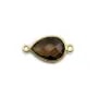 Quartz fumé goutte facette sertie sur argent doré 2 anneaux 11x15mm x 1pc