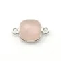 Quartz rose coussin facette sertie sur argent 925 2 anneaux 11mm x 1pc