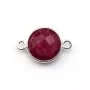 Pierre traitée couleur rubis sertie sur argent 925 ronde facettée et 2 anneaux 11mm x 1pc