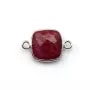 Pierre traitée avec 2 anneaux couleur rubis sertie sur argent 925 carré facettée 11mm x 1pc