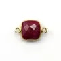 Pierre traitée avec 2 anneaux couleur rubis sertie sur argent 925 carré facettée 11mm x 1pc