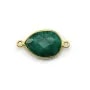 Pierre traitée de couleur émeraude sertie sur argent 925 doré à l'or fin goutte facettée 2 anneaux 13x17mm x 1pc