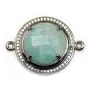 Intercalaire en amazonite sertie en métal & zirconium, de forme ronde x 1pc
