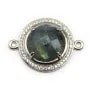 Intercalaire en labradorite sertie en métal & zirconium, de forme ronde, 22mm x 1pc