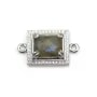 Intercalaire en labradorite sertie en métal & zirconium, rectangulaire, 16x18mm x 1pc