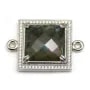 Intercalaire en labradorite sertie en métal & zirconium, de forme carré, 25mm x 1pc