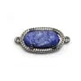 Intercalaire en lapis lazuli brut sertie en métal, de forme ovale, 9.5x16.5mm x 1pc