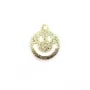 Breloque smiley pailleté, dorée sur laiton 10x12mm x 4pcs