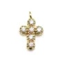 Croix avec zirconium plaquée or blanc sur laiton 6x10mm x 2pcs