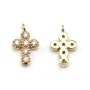 Croix avec zirconium plaquée or blanc sur laiton 6x10mm x 2pcs