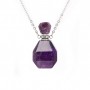 Collier en acier inox argenté avec un flacon de parfum pendentif en Améthyste