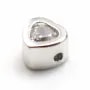 925 silver & rhinestone heart shaped spacer of 4mm x 1pc