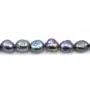 Perle de culture d'eau douce, forme baroque, de couleur bleu foncé, 9-10mm x 37cm