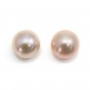 Perle de culture d'eau douce half-percée, mauve, bouton, 10.5-11mm x 2pcs