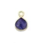 Breloque en Pierre traitée couleur saphir goutte facettée serti argent 925 doré à l'or fin 7mm x 1pc