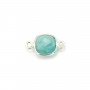 Faceted square Amazonite set in silver with 2 rings, 9mm x 1pc