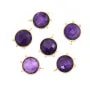 Pendentif pierre traitée couleur saphir rond facetté serti argent 925 doré à l'or fin 13mm x 1pc