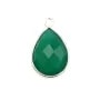 Agate verte goutte facette sertie sur argent 11x15mm x 1pc