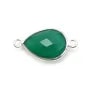 Agate verte goutte facette sertie sur argent 2 anneaux 11x15mm x 1pc