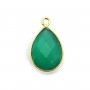 Agate verte goutte facettée sertie sur argent 925 doré à l'or fin 1 anneau 11x15mm x 1pc