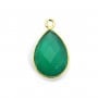 Agate verte goutte facettée sertie sur argent doré 1 anneau 11x15mm x 1pc