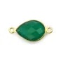Agate verte goutte facettée sertie sur argent doré 2 anneaux 11x15mm x 1pc