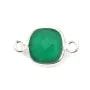 Agate verte en coussin facetté 2 anneaux sertie sur argent 9mm x 1pc