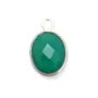Faceted oval green agate set in silver 10x12mm x 1pc
