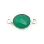 Agate verte ovale facettée 2 anneaux sertie sur argent 9x11mm x 1pc