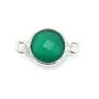 Agate verte ronde facettée 2 anneaux sertie sur argent 9mm x 1pc